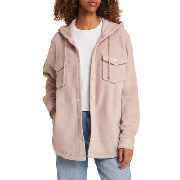 Thread & Supply Tops - Thread & Supply Pink Fleece Hooded Shacket Top Size Large